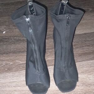 Black Peep-Toe Ankle Boots